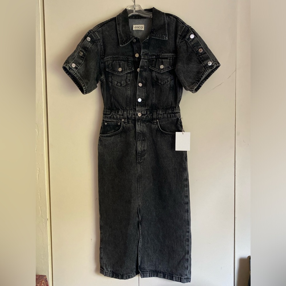 Etica Camila Trucker Dress in Quarry Black Denim
